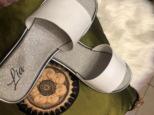 Grey slide sandals￼